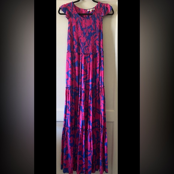 Anthropologie Abel The Label Blue Pink Maxi Dress Floral Tiered Smocked Size S - Picture 1 of 9